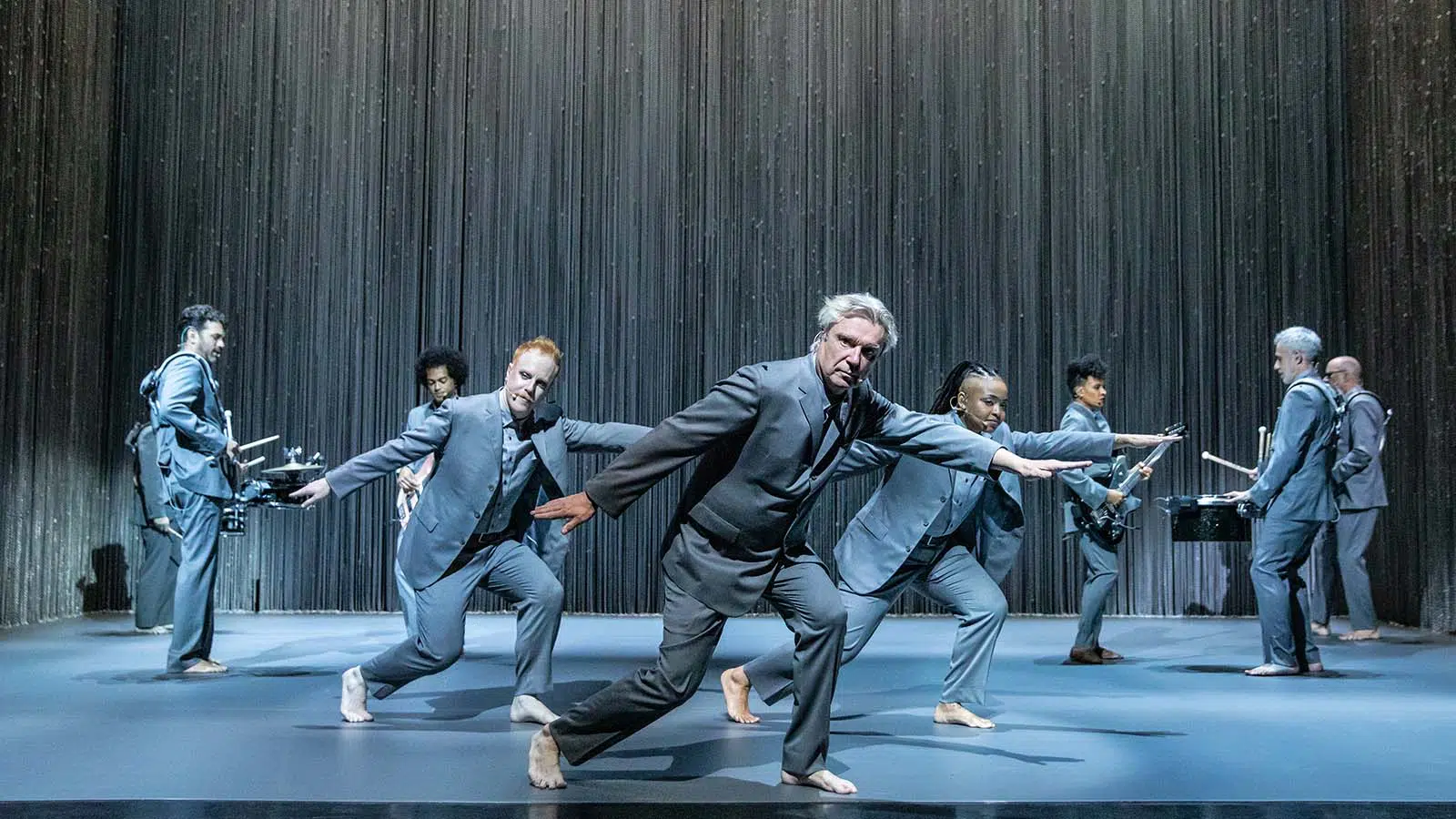 (L-R): Daniel Freedman, Bobby Wooten III, Chris Giarmo, David Byrne, Tendayi Kuumba, Angie Swan, Stéphane San Juan, and Karl Mansfield